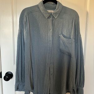 Free People Men's Textured Light Blue Button-Down Shirt